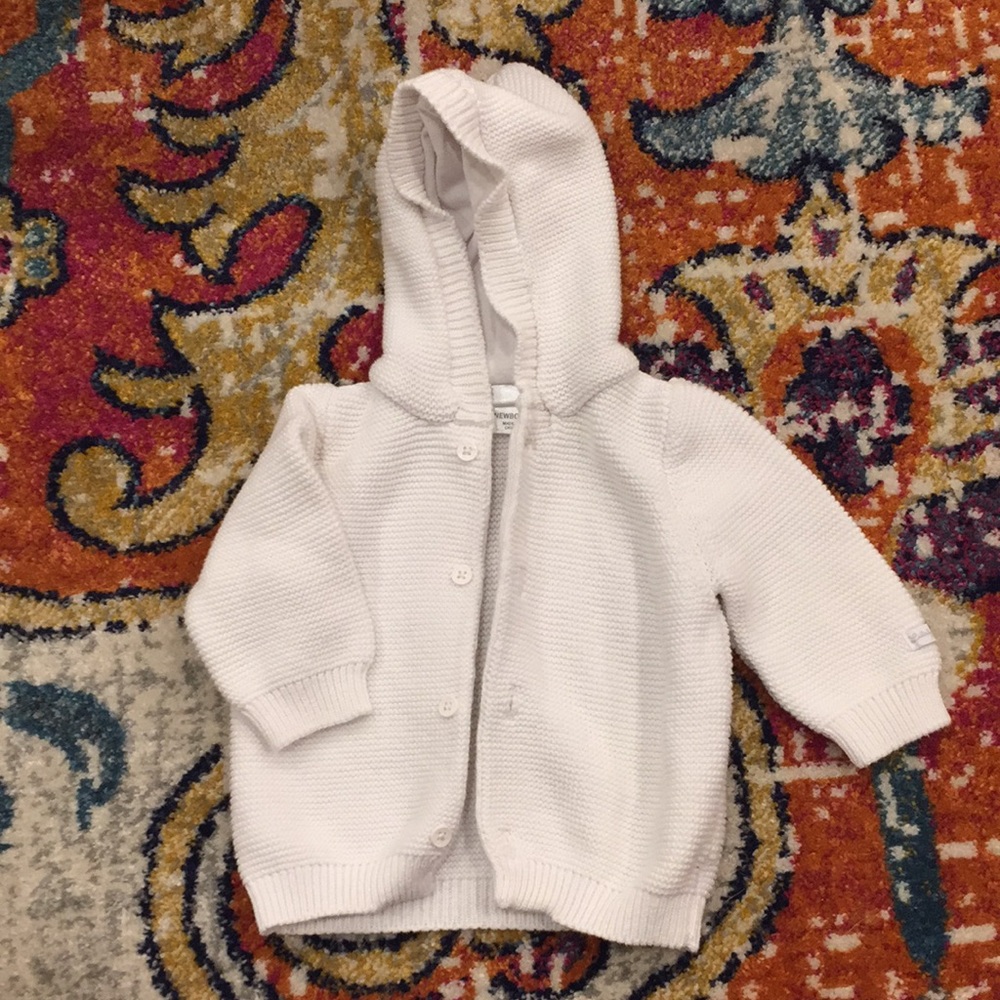 4/$15. Newborn hooded white sweater